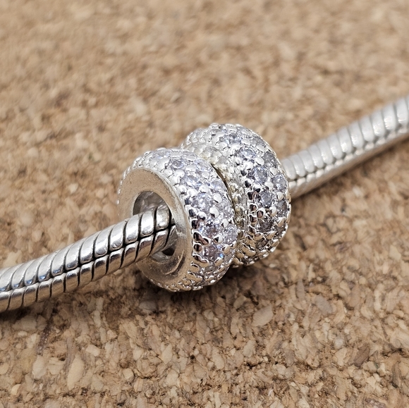 2 AUTHENTIC INSPIRATION PAVE CZ SPARKLING PLATINUM SPACER CHARMS FOR PANDORA - Picture 3 of 3